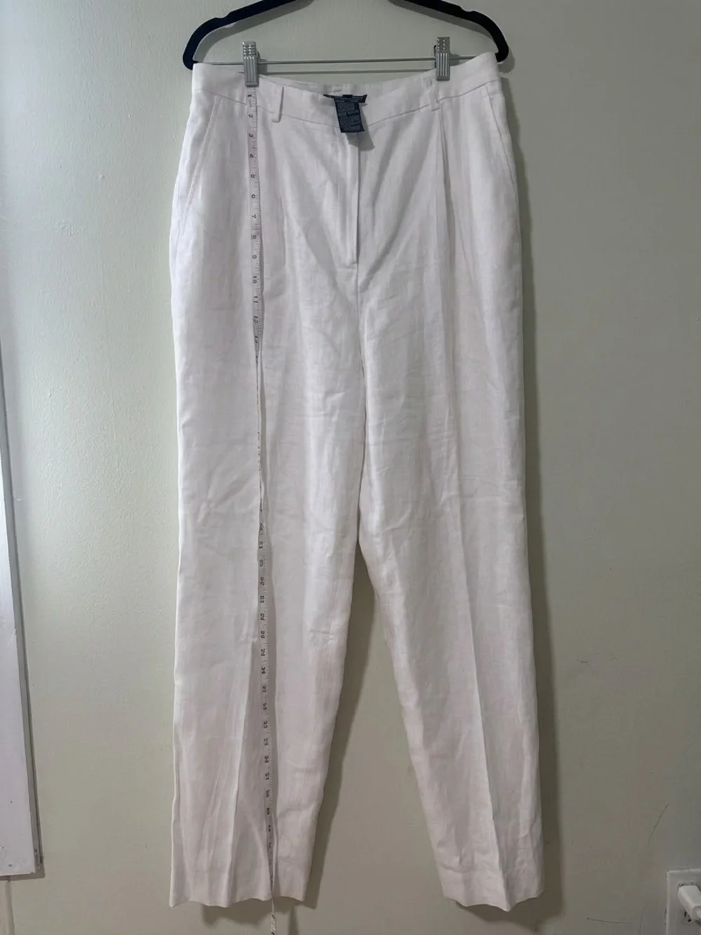 Lauren Ralph Lauren Women's White Pleated Dress Pants Linen Blend Lined 14
